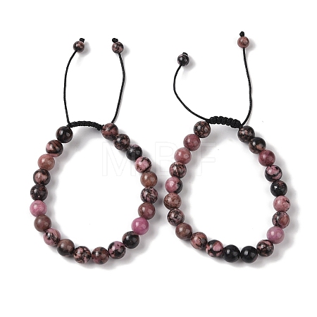 8mm Round Natural Rhodonite Braided Bead Bracelets BJEW-C067-01B-13-1