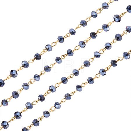 Handmade Rondelle Glass Beads Chains for Necklaces Bracelets Making AJEW-JB00037-03-1