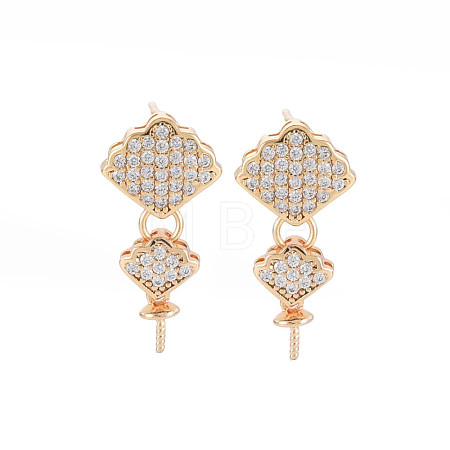 Brass Micro Pave Clear Cubic Zirconia Stud Earring Findings KK-S364-052-1
