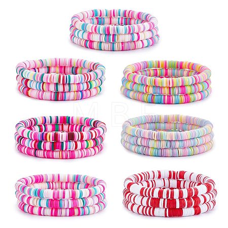 Handmade Polymer Clay Heishi Surfer Stretch Bracelets Set BJEW-SW00099-06-1