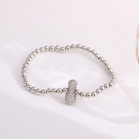 Brass Micro Pave Clear Cubic Zirconia Beaded Stretch Bracelets for Women FS-WG5260F-08-1
