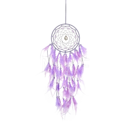 Woven Web/Net with Feather Hanging Ornaments HJEW-G025-03C-1