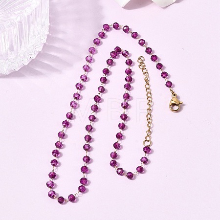 304 Stainless Steel with Glass Faceted Rondelle Bead Handmade Link Chain Birth Stone Necklaces for Women NJEW-G195-01G-03-1