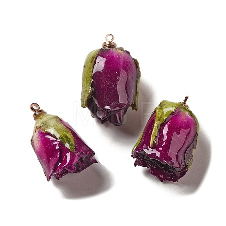 Preserved Rose with Golden Alloy Pendants FIND-M010-01F-1