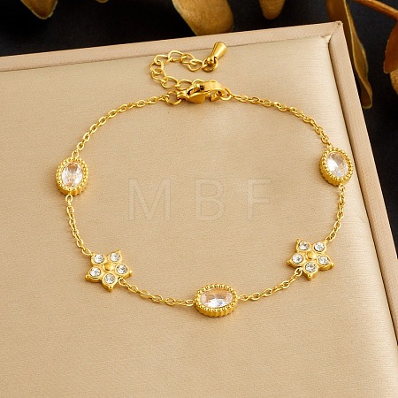 304 Stainless Steel Pave Clear Cubic Zirconia Link Bracelets WG6625B-02-1