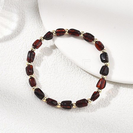 Natural Amber Cuboid Beads Stretch Bracelets for Women Men BJEW-JB13639-02-1