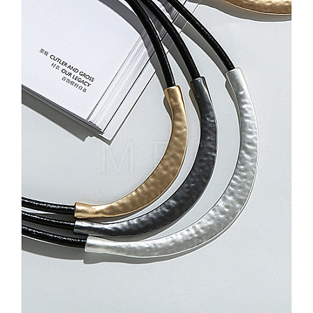 Alloy Curved Tube Black Cowhide Cord 3 Layer Necklaces for Women FS-WG33DA7-03-1