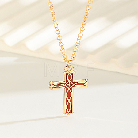 Alloy Enamel Viking Knot Religion Cross Pendant Cable Chain Necklaces for Women WG3BAE0-01-1