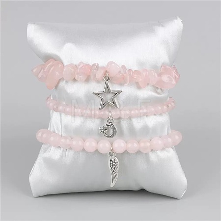 3Pcs Alloy & Natural Rose Quartz Beads Charm Bracelets DY7954-19-1