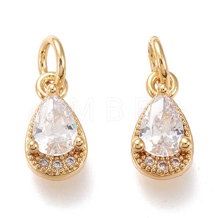 Brass Micro Pave Clear Cubic Zirconia Charms KK-F820-15C-G-1