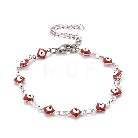 Enamel Rhombus with Evil Eye Link Chains Bracelet BJEW-P271-03P-01-1