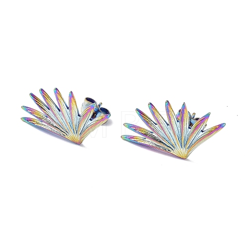 Ion Plating(IP) 304 Stainless Steel Grass Stud Earrings for Women EJEW-F300-04MC-1