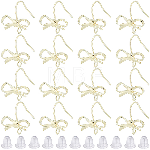 SOFPLATE 28Pcs Bowknot Shape Brass Earring Hook DIY-SP0001-06G-1