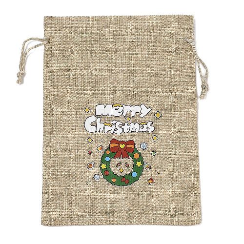 Christmas Printed Burlap Packing Pouches Drawstring Bags ABAG-Q053-02B-09-1