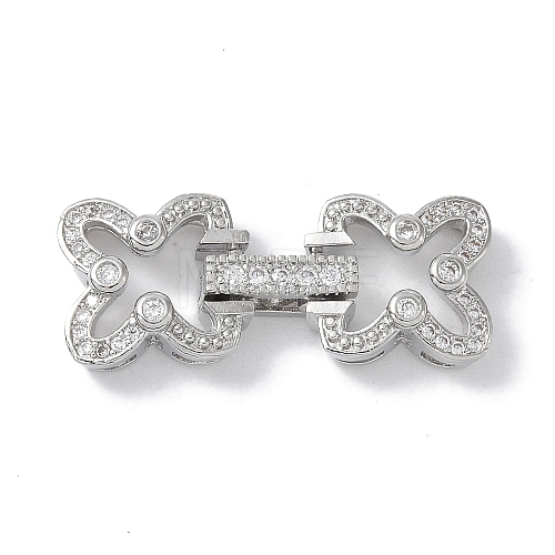 Rack Plating Brass Micro Pave Clear Cubic Zirconia Fold Over Clasps KK-NH0002-03E-P-1