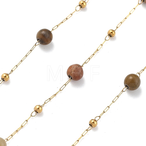 Natural Picasso Stone & 304 Stainless Steel Beads Link Chains CHS-K021-08A-10-1