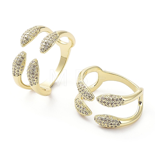 Clear Cubic Zirconia Snake Open Cuff Rings RJEW-G287-02G-1