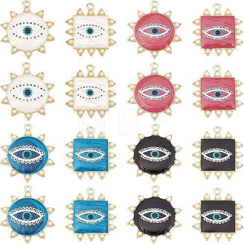  16Pcs 8 Style Rack Plating Printed Alloy Pendants ENAM-NB0001-64-1