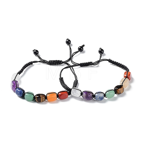 Natural Mixed Gemstone Rectangle Braided Bead Bracelets BJEW-P295-01-1