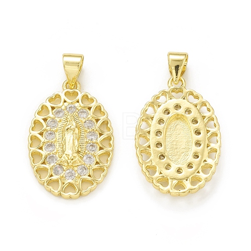 Rack Plating Eco-Friendly Brass Micro Pave Clear Cubic Zirconia Pendants KK-C011-02G-1