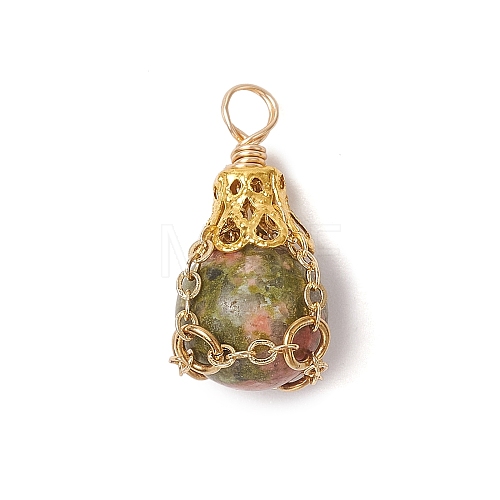 Natural Unakite Pendants PALLOY-JF03396-02-1