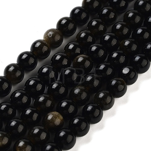 Natural Golden Sheen Obsidian Beads Strands G-C068-6mm-9-1