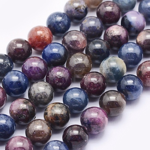 Natural Red Corundum/Ruby and Sapphire Beads Strands G-O166-04-8mm-1