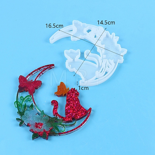 DIY Food Grade Silhouette Silicone Moon with Cat Pendant Molds PW-WG93148-01-1