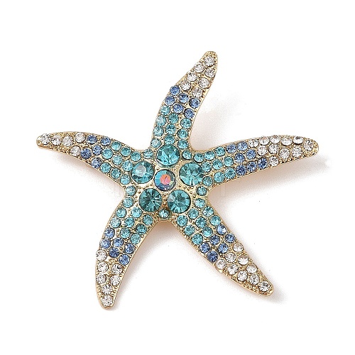 Starfish Alloy Rhinestone Sea Animal Brooches JEWB-S023-01A-1