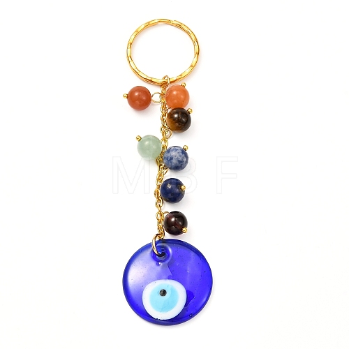 Natural Mixed stone with Evil Eye Lampwork Keychain KEYC-JKC00270-02-1