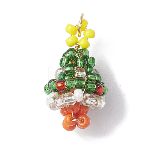 Christmas Theme Glass Seed Beaded Woven Pendants PALLOY-MZ00267-1