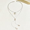 Minimalist European Style Stainless Steel & Alloy Heart Pendant Snake Chain Y-Shaped Double Layer Necklace for Women Daily Wear Gift ZC6698-2-1