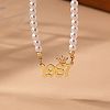 Alloy Crown Birth Year Pendant Imitation Pearl Round White Beaded Necklaces for Women FS-WG173C9-27-1