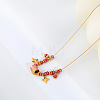 Natural Rhodonite Rondelle Beads and 304 Stainless Steel Enamel Pink Column Star Pendant Necklaces for Women WG97891-03-1