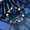 Natural Howlite & Synthetic Citrine & Natural Tiger Eye & Natural Quartz Crystal Round Beaded Stretch Bracelets BJEW-JB10910-09-2