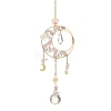 Natural Rose Quartz & Brass Ring Suncatcher with 304 Stainless Steel Sun Moon Star Charm HJEW-JM05009-03-1