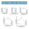 Unicraftale 100Pcs 5 Style 304 Stainless Steel Hoop Earrings STAS-UN0045-56-3