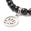 Natural Black Agate(Dyed & Heated) & Mixed Gemstone Stretch Bracelet with Alloy Lotus Charms BJEW-TA00134-01-4