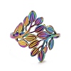 Rainbow Color Ion Plating(IP) 304 Stainless Steel Leaf Wrap Open Cuff Ring for Women RJEW-A005-12-2