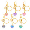 6Pcs 6 Colors Transparent Resin with 304 Stainless Steel Heart Pendant Keychain KEYC-AR00010-1
