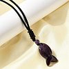 Natural Amethyst Fish Pendant Black Nylon Cord Necklaces NJEW-G185-01C-2