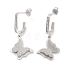 Left and Right Texture Butterfly 304 Stainless Steel Dangle Earrings EJEW-L283-093P-1