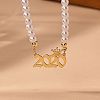Alloy Crown Birth Year Pendant Imitation Pearl Round White Beaded Necklaces for Women FS-WG173C9-17-1