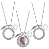 3Pcs Alloy Crystal Rhinestone Wing Paw Print and Glass Magnetic Flat Round Locket Pendant Ball Chain Necklaces for Women NJEW-DR00042-1