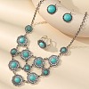 Bohemia Round Synthetic Turquoise Necklaces & Dangle Earring & Cuff Rings Sets WGA21BC-02-2