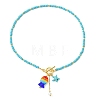 Summer Handmade Lampwork Colorful Fish and Starfish Pendant Dyed Synthetic Turquoise Round Beaded Necklaces with 304 Stainless Steel OT Clasps for Women NJEW-TA00240-3