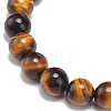 Natural Tiger Eye Round Beaded Stretch Bracelet with Heart Charm BJEW-JB09019-04-5