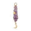 3Pcs 3 Styles Natural Amethyst Pointed Copper Wire Wrapped Faceted Bullet Big Pendants PALLOY-JF03572-03-3