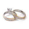 2Pcs 2 Style 201 Stainless Steel Wave Couple Rings Set RJEW-I089-17GP-3