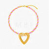 Ocean 304 Stainless Steel Big Heart Pendant Twisted Acrylic Fiber Cord Necklaces for Women WG896A0-02-2